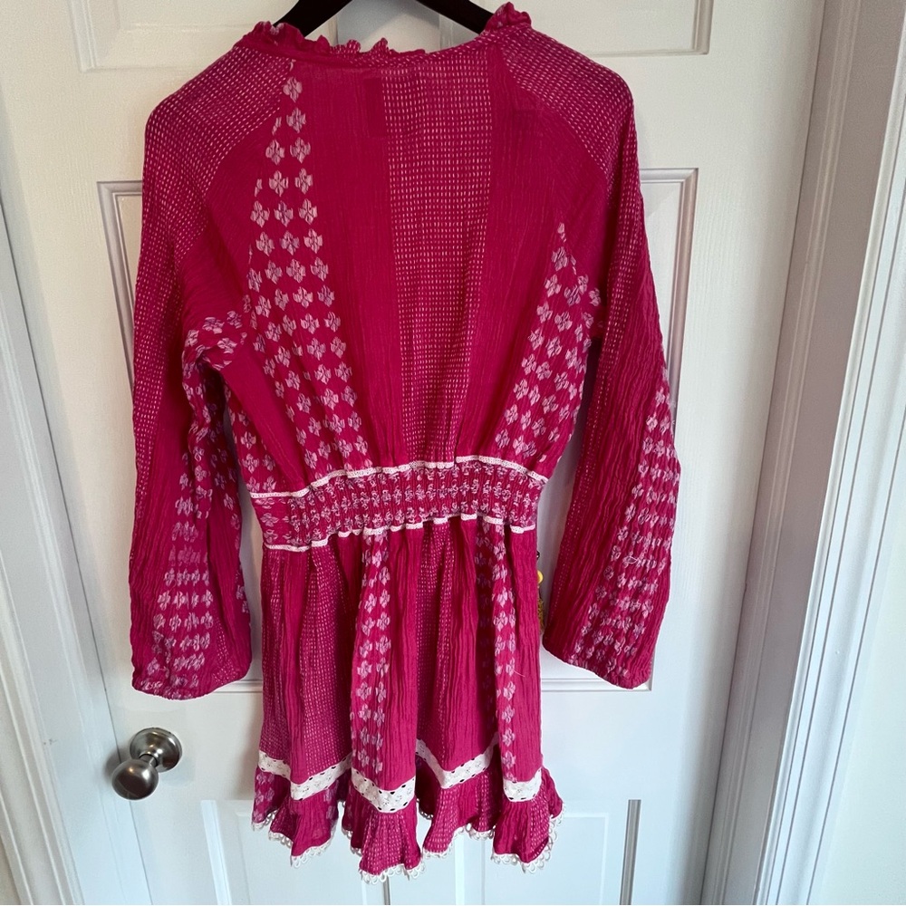 Bell Dress Alicia Bell Pink White Embroidered Tassel Dress Coverup SZ Med Boho - Picture 12 of 13